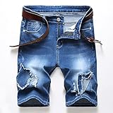 YUZHUKUNGMZNSDK Kurze Hose Herren, Patchwork Denim Shorts Herren Ripping Jeans Shorts Patch Fünf-Punkt-Hosen Männer Chic Gewaschene Stretch Casual Shorts Streetwear (Color : Blue, Size : 30)