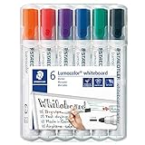 STAEDTLER Lumocolor 351 WP6 Whiteboard-Marker (Rundspitze ca. 2 mm Linienbreite, Set mit 6 Farben, hohe Qualität, trocken und rückstandsfrei abwischbar von Whiteboards)