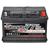 BlackMax Autobatterie 12V 77Ah 760A/EN Starterbatterie ersetzt 68Ah 70Ah 72Ah 74Ah 75