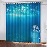 TTBBBB Blickdicht Vorhang Wärmeisolierender Blauer Delfin B 264 x H 242 cm 3D Druckmuster Öse Thermisch isoliert 90% Blickdicht Vorhang für Kinder Jungen Mädchen Sp