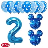 Hongfago 13 Stück Luftballons für Geburtstagsfeier Mickey Minnie Nummer 2 Folienballon und Latexballon Schwarz Blau für Happy Birthday Kinder 2 J