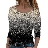 Minenany Damen Bluse Rundhals Oberteil Sparkly Glitzer Elegante Sweatshirt Beiläufige Langarm Hemdbluse Tops Shirt Farbverlauf Lose Pullover Langarmshirt Hipster T