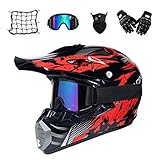 VOMI Motocross Helm Set mit Brille Handschuhe Maske Motorrad Netz, Schwarz und Rot, Unisex Adult Off Road Helm Kit Crosshelme Motorradhelm Schutzhelm ATV Helm für Männer Damen Sicherheit Schutz,XL