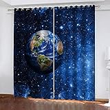 YTSDBB Vorhang kinderzimmer Junge Blauer Sternenplanet B 200 x H 160 cm Thermovorhang Schlafzimmer Lichtundurchlässig Stoff Lärmschutzvorhang für Junge Mädchen Wohnzimmer Teenag