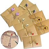 10 Stück Grußkarte Set Grußkarte Dankskarten Einladungskarte Geschenk Umschlag Retro Kraftpapier Karte und Umschlag Blanko mit Getrocknete Blumen Grußkarte mit Umschläge (17.5CM x 11CM)