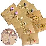 10 Stück Grußkarte Set Grußkarte Dankskarten Einladungskarte Geschenk Umschlag Retro Kraftpapier Karte und Umschlag Blanko mit Getrocknete Blumen Grußkarte mit Umschläge (17.5CM x 11CM)