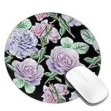Rundes Mauspad, lila Rose Blume Blumen genäht Tragbares Mousepad Personalisiertes Büro Home Desk Decor Mini Matte für Computer Laptop & PC-Zubehö