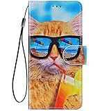 Hpory Kompatibel mit Honor 20 Pro Hülle, Handyhülle Honor 20 Pro Foto Muster PU Leder Klapphülle mit Handschlaufe Kartenfach Geldbörse Wallet Case Flip Cover Schutzhülle Handytasche - Katze Getränk