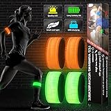 Vivibel LED Armband Aufladbar, 4 Stück Leuchtband mit USB, Reflektoren Joggen Leuchtarmband, Kinder Nacht Sicherheits Licht für Laufen Joggen Radfahren Hundewandern Running Outdoor Sports(Grün+Orange)