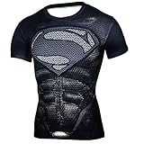 HOOLAZA Superman Series Avengers Männer Kurzarm Kompression T Shirt Herren Joggen Motion Black Schwarz Short Shirt Herren Fitness Gym Beim Training T-Shirt XL
