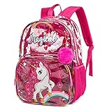 Rucksack Schulrucksack Kinderrucksack Wasserdicht Transparent für Mädchen Einhorn Pink