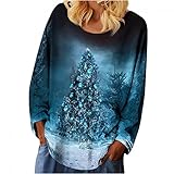 PWKNRD 2022 Weihnachtspullover Damen Pullover Weihnachten Sweatshirt Glitzer Weihnachtsbaum Druck Oberteile Casual Lose Langarmshirt Basic Rundhals Jumper Bluse Tops Herbst Winter Pulli Outw