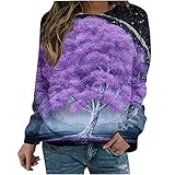 Baggy Sweatshirts für Teenager-Mädchen, lässiges T-Shirt mit langen Ärmeln, Rundhalsausschnitt, lustige Drucke, Pullover Blusen, violett, 42