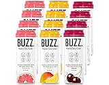 BUZZ. Hard Seltzer 12er Mix Tray (4x Mango, 4x Kirsche, 4x Grapefruit); 4.1% vol. (12 x 0,33L) EINWEG (incl. Pfand)