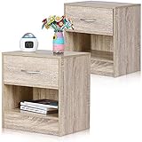 Deuba Nachttisch 2er Set Schublade mit Griff Ablagefach 41x39x28cm Holz Nachtkommode Nachtkonsole Nachtschrank - E