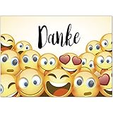 15 x Dankeskarten mit Umschlag - Emoji Emoticon gelb - Danksagungskarten, Danke sagen, nach Hochzeit, Geburt, Baby, Taufe, Geburtstag, Kommunion, Konfirmation, Jugendw