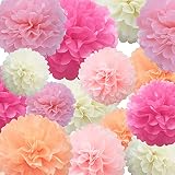 Seidenpapier PomPoms Papierblume 22 Stück Pink, Hellrosa, Pink, Elfenbein, Hellpfirsichpapier Blumenball zum Geburtstag Bachelorette Hochzeit Babyparty Brautparty Partydek