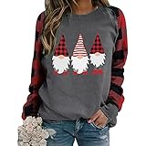 Enganliegendes Unterhemd Damen Rundhals Weihnachten Pullover Festival Muster Weihnachtsdruck Casual Bluse Locker Sweatshirt mit Hirschmuster Winter Longshirt Weihnachtsp