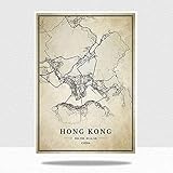 YMXCNM Leinwand Bilder,Hong Kong Vintage Stadtplan Poster Drucke Kunstwerk Ungerahmte Bilder Moderne Personalisierung Gemälde Weihnachten Souvenir Geschenk Home Decor, 20X30 cm / 7.87X11.81 I