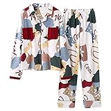 Pyjama Damen Nachthemd Schlafanzug Mode Nachtwäsche Damen Baumwolle Cute Pyjamas Mädchen Langarm Tops Hosen Mit Taschen Dot Casual Lounge Wear XL 004