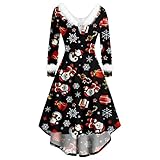 Lazzboy Weihnachten Kostüm Damen Weihnachtsschneemann Elch Langarm V-Kragen Partykleid Party Kleider Weihnachtsmann Samt Kleid Miss Santa Claus Weihnachtskleider Midi (Z4-Schwarz,S)