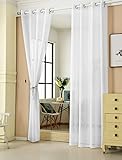 WOLTU® VH5862ws-2, 2er Set Gardinen transparent mit Ösen Leinen Optik, Doppelpack Ösenschal Vorhang Stores Voile Fensterschal Dekoschal für Wohnzimmer Kinderzimmer Schlafzimmer, 140x225 cm, Weiß