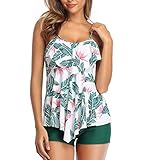 OUMSHBI Damen Zweiteilig Badeanzug Damen Zwei Stücke Tankini Rüschen Volant Geschichtet Bademode Blumen Bedruckt Damen Bikini Set Bademode Zweiteiliger Badeanzug