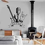 Wandaufkleber Rock'N' Roll Wandtattoo Musik Rock Gitarre Mikrofon Bar Musikzimmer Innendekoration Vinyl Wandaufkleber Wandbild Kunst Cool 57X62C