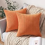 MIULEE 2er Set Kissenbezüge Kord Kissenhülle Dekorative Kissenbezug Sofakissen Couchkissen Dekokissen Zierkissenbezug Deko Kissenhülle mit Verstecktem Reißverschluss 50x50 cm Orang