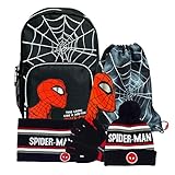 Marvel Comics Spiderman Back to School Jungen Rucksack Set | Offizielles Merchandise | Superhelden-Schultasche, Wintermütze, Handschuhe, Snood, passendes S