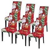 Ryoizen Weihnachtsstuhlbezüge, 6er-Set, abnehmbar, waschbar, Stretchbezug, Dekoration, Esszimmerstuhlschutz, Heimdekoration, universell passend für Küche, Hochzeit, Party, Bankett, 2#