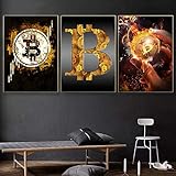 LYFWIN Bitcoin Leinwanddruck GemäLde Einfachheit Wert Geld Wandkunst Moderne Bitcoin Poster Und Drucke Bilder FüR BüRowanddekor 40x60cmx3 Kein R