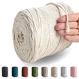 MeriWoolArt Makramee Garn 4mm 225m Natürliches, Baumwollgarn Kordel, Dicke Macrame Cord für Makramee Wandbehang, Blumenampel, Vorhang und Mehr DIY Deco (Natürliche Farbe, 4mm x 225m)