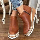 Moccasins für Damen Komfortabel Leder Stiefeletten Plateau Bootie mit Keilabsatz Mokassins für breite Füß