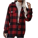 Wave166 Damen Revers Kariertes Mantel Hemdjacke Mit Kapuze Einreihig Holzfällerjacke Mode Langarmshirt Herbst Winter Mantel Elegant Jeansjack