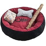 XiinxiGo Hundebett, Hundekorb, Katzenbett, Rund für kleine Hunde und Katzen,Rot 4,Diameter:30