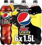 Pepsi Max Lemon, Das zuckerfreie Erfrischungsgetränk von Pepsi ohne Kalorien, Koffeinhaltige Cola in der Flasche mit Zitronengeschmack EINWEG, 6 x 1,5