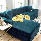 Jonist Dicke Sofabezüge 1/2/3 Sitzer Samt L-Form Sofa Schonbezug Easy Fit Stretch Elastischer Stoff Sofa Couch Möbel Protector-3-Sitzer (190-230 cm) -Lake b