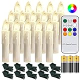 Jiubiaz 30x LED Weihnachtskerzen Kabellos Bunt LED Weihnachtsbaumkerzen mit Fernbedienung Batterien LED Kerzen Flammenloses Timerfunktion Flack