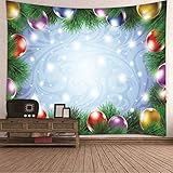 Banemi Wandteppich Weinachten, Weihnachtskugel mit Blättern Blau Grün Rot Polyester Wandbehang Geniale 350X256