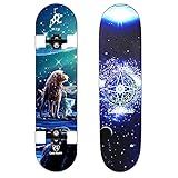 Skateboards,80 x 20 cm Skateboard Komplettboard,7-lagiges Ahornholz Skateboard Double Kick Deck Concave,ABEC-7 Kugellager mit Led Leuchtrollen,für Anfänger Kinder Jungendliche und Erw