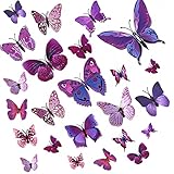 24 Stück 3D Schmetterlinge Deko Schmetterling Wanddeko 3D Schmetterlinge Aufkleber Dekorationen (Violett)