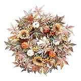 ZYLLZY 61 cm Herbstkranz für Haustür Dekoration, Herbsternte Kranz mit künstlichen Ahornblättern, Sonnenblumenkürbisse, Beeren, Hängekranz für Thanksgiving Heimdek