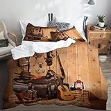 LASINSU Bedding Bettwäsche,Western Dekor, amerikanische Texas Art Country Musik Gitarren Cowboystiefel USA Volkskultur，Bettwäsche 135x200cm mit Kopfkissenbezug 2（50x80cm）