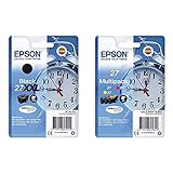 Epson C13T27914022 Schwarz Original 27XXL Tintenpatronen Pack of 1 & Original 27 Tinte Wecker Multipack 3-farbig