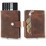 Dünnes Portmonee aus echtem Leder mit integriertem Kartenetui für 15 Karten + Geldscheine geeignet | Kreditkartenetui mit RFID Vintage Braun + Mü