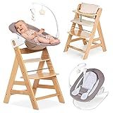 Hauck Alpha Plus Natur Newborn Set Deluxe - Baby Holz Hochstuhl ab Geburt mit Liegefunktion - inkl. Aufsatz für Neugeborene & Sitzpolster - mitwachsend, verstellb