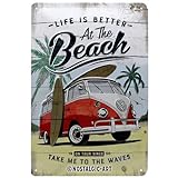 Nostalgic-Art Retro Blechschild Volkswagen Bulli T1 – Beach – VW Bus Geschenk-Idee, aus Metall, Vintage-Design zur Dekoration, 20 x 30