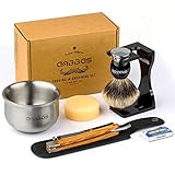 7in1 Rasierset Herren Geschenk Set, Anbbas Rasierpinsel Reines Dachshaar Silberspitz Shaving Brush Badger Rasiermesser und Ständer Rasurset für Die Klassische N