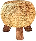 QYMXJ Stroh-Tee-Hocker/runder Rattan-Hocker, für Zuhause, Massivholz, Schuhe, Sofa, Hocker, geeignet für Wohnzimmer, Schlafzimmer, Eingangsbereich (31 × 31 × 39 cm)